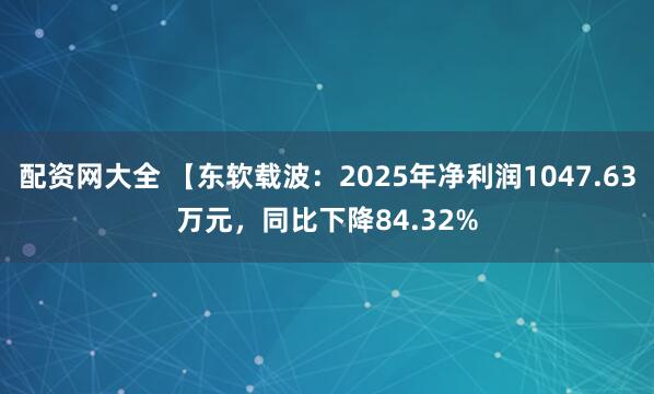 配资网大全 【东软载波：2025年净利润1047.63万元，同比下降84.32%